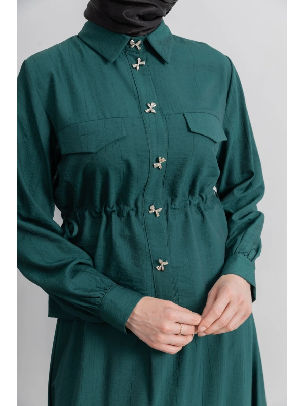 BEL BÜZGÜ DETAYLI ETEK TAKIM - ZÜMRÜT