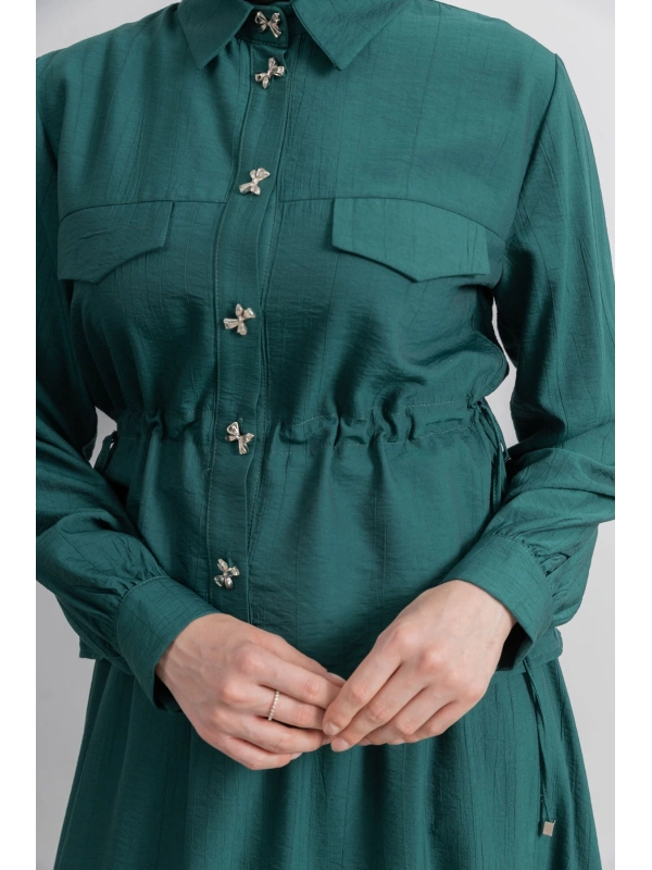 BEL BÜZGÜ DETAYLI ETEK TAKIM - ZÜMRÜT