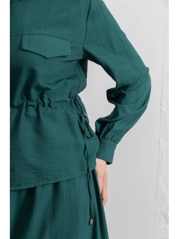 BEL BÜZGÜ DETAYLI ETEK TAKIM - ZÜMRÜT