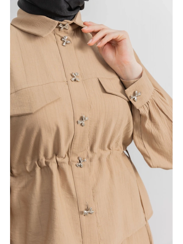 BEL BÜZGÜ DETAYLI ETEK TAKIM - TÜTÜN