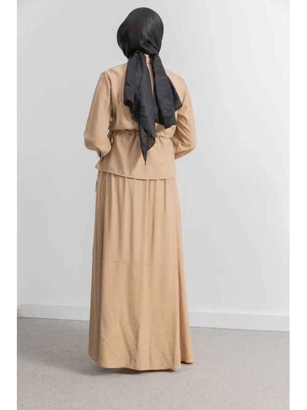 BEL BÜZGÜ DETAYLI ETEK TAKIM - TÜTÜN