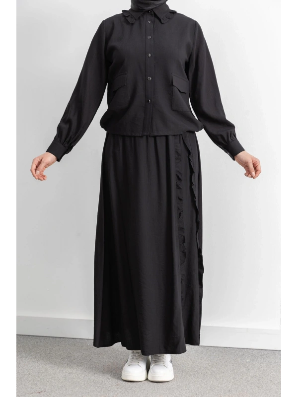 FIRFIR DETAYLI ETEK TAKIM - SİYAH