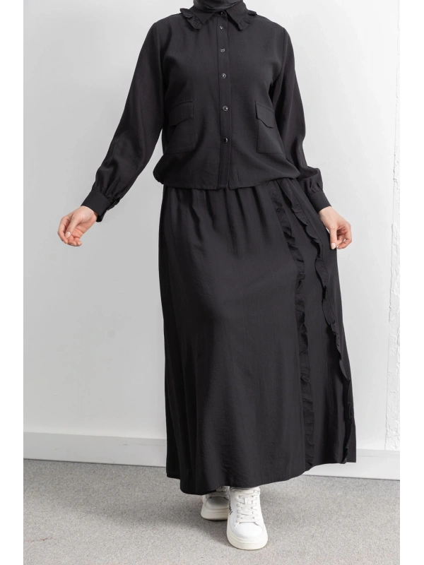 FIRFIR DETAYLI ETEK TAKIM - SİYAH