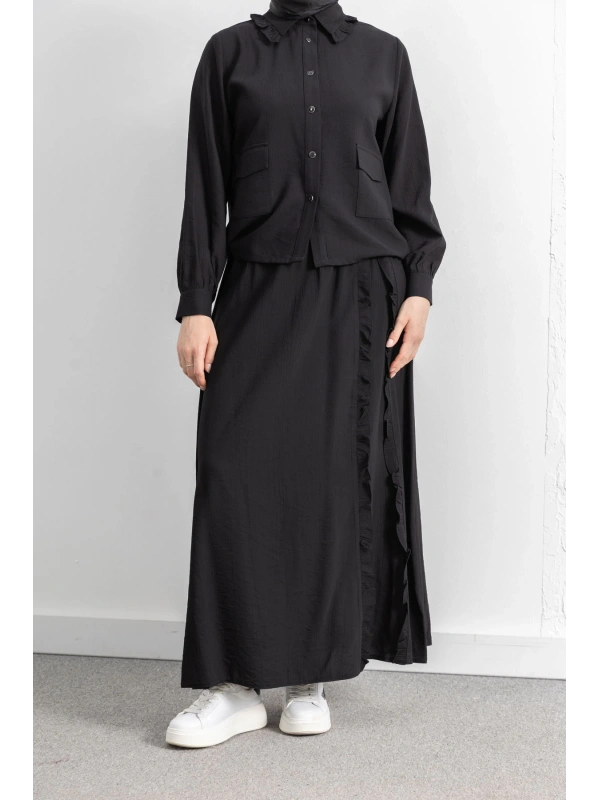 FIRFIR DETAYLI ETEK TAKIM - SİYAH