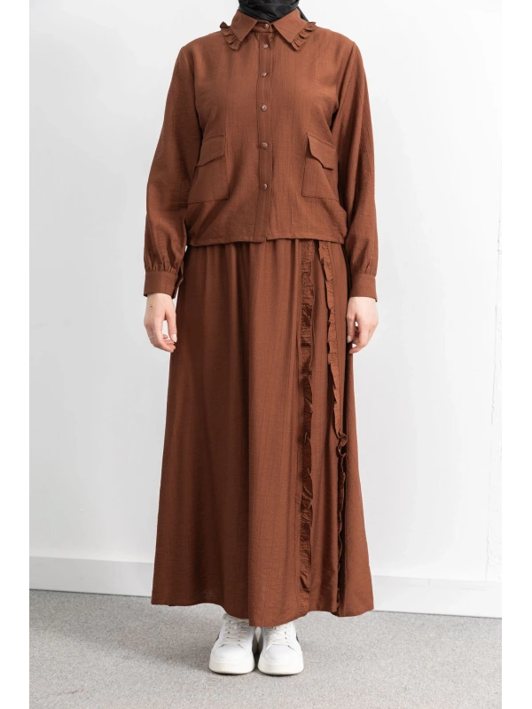 FIRFIR DETAYLI ETEK TAKIM - KAHVE