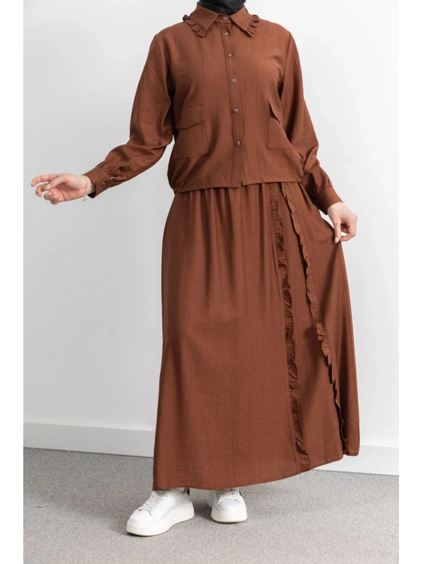 FIRFIR DETAYLI ETEK TAKIM - KAHVE