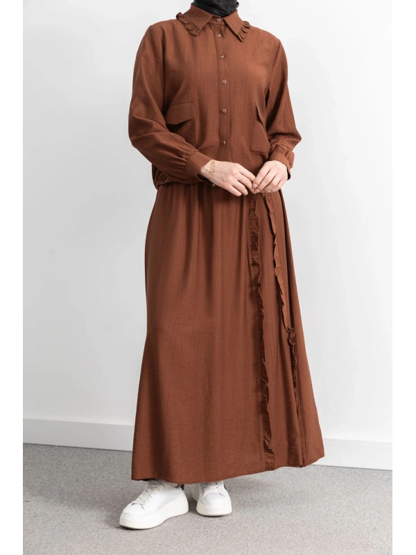 FIRFIR DETAYLI ETEK TAKIM - KAHVE