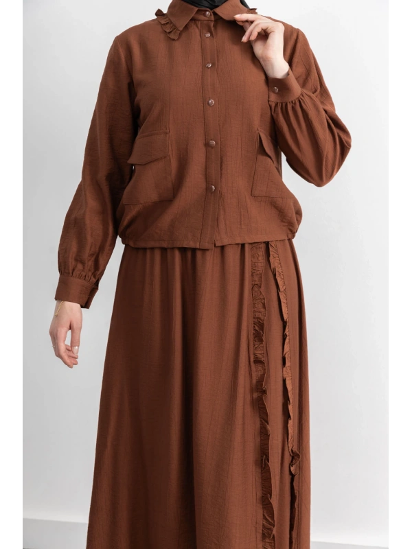 FIRFIR DETAYLI ETEK TAKIM - KAHVE