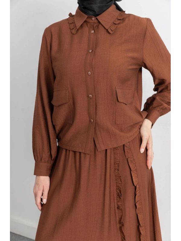 FIRFIR DETAYLI ETEK TAKIM - KAHVE