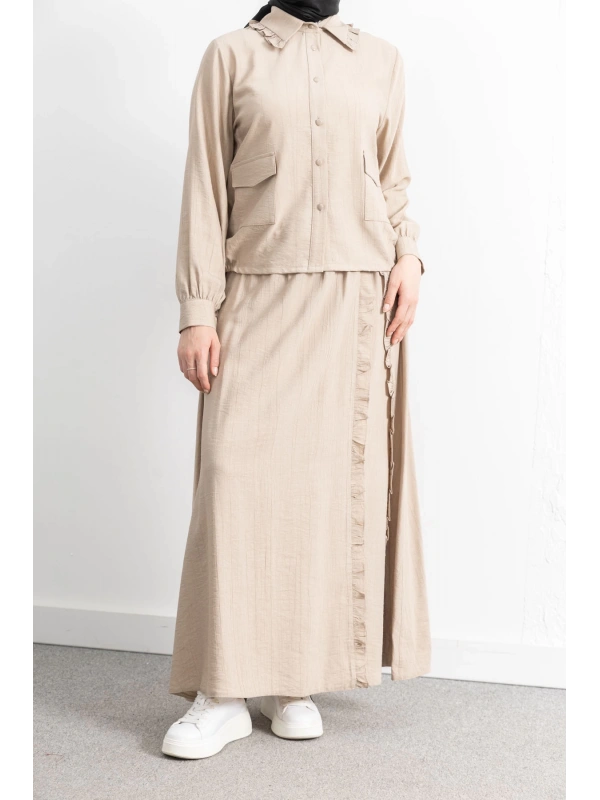 FIRFIR DETAYLI ETEK TAKIM - BEJ