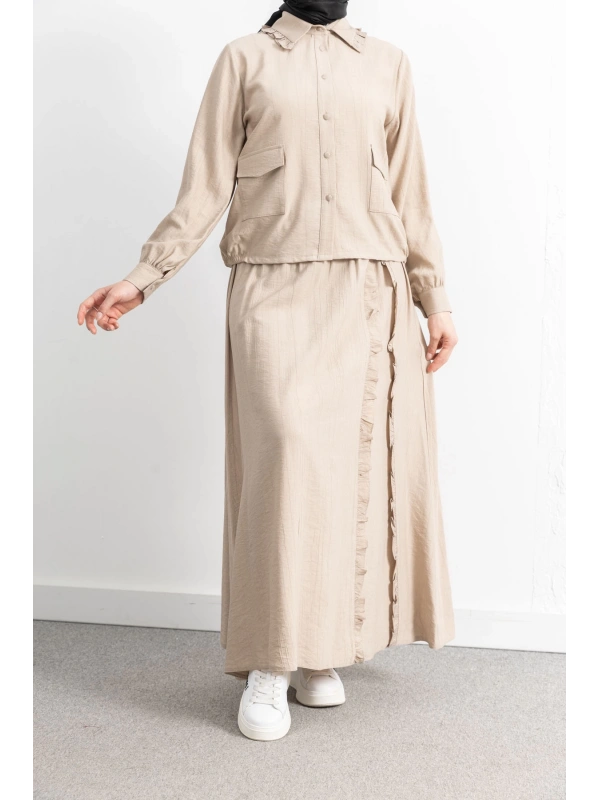 FIRFIR DETAYLI ETEK TAKIM - BEJ