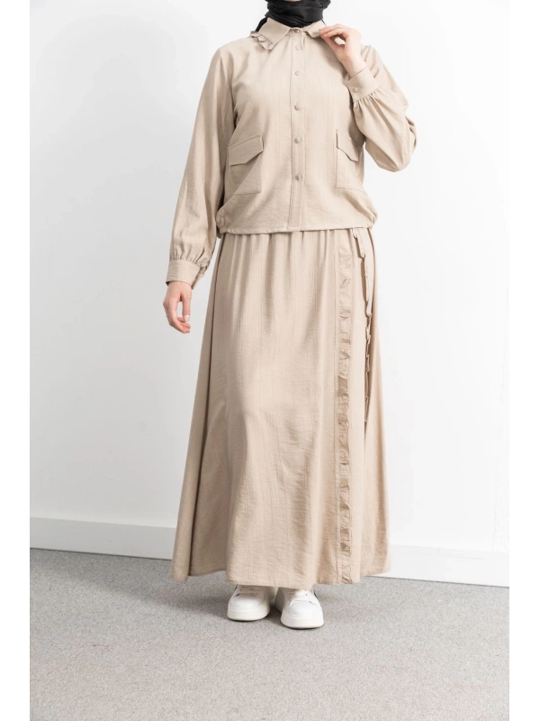 FIRFIR DETAYLI ETEK TAKIM - BEJ