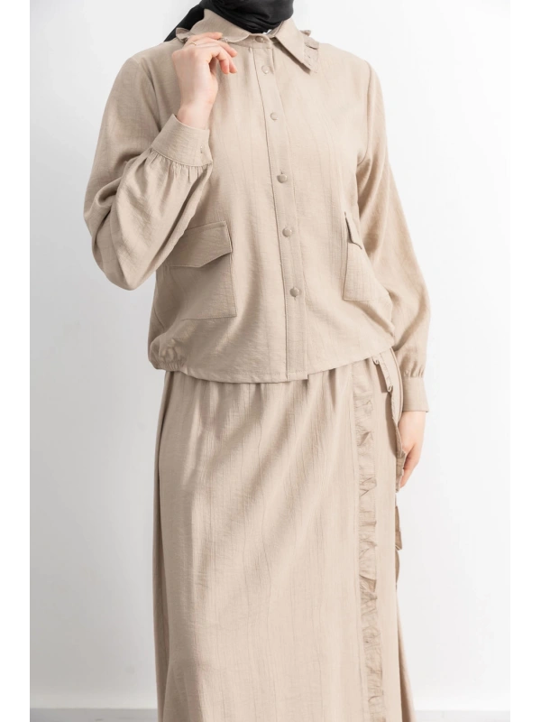 FIRFIR DETAYLI ETEK TAKIM - BEJ