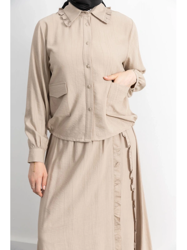 FIRFIR DETAYLI ETEK TAKIM - BEJ