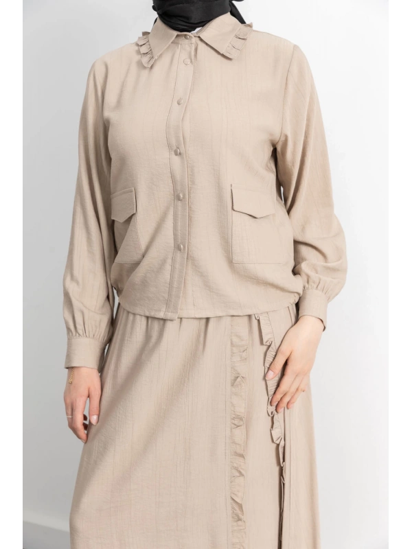 FIRFIR DETAYLI ETEK TAKIM - BEJ