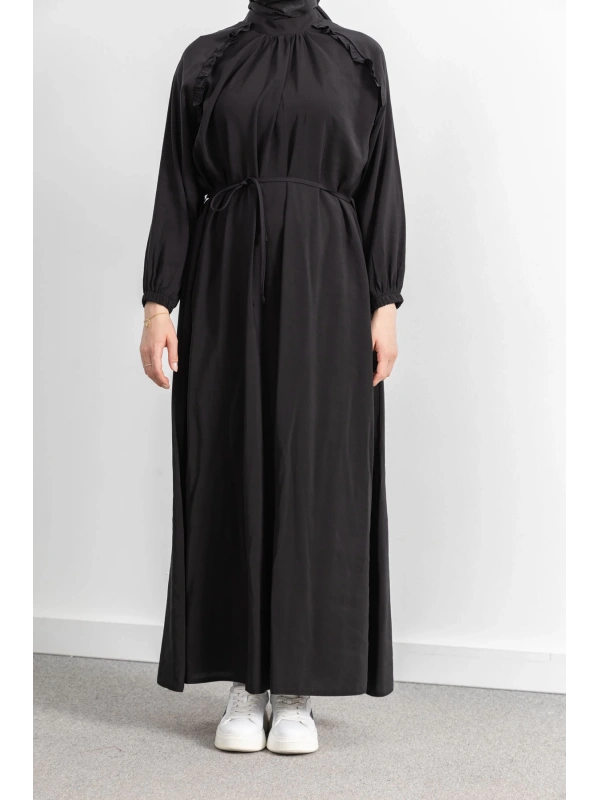 LETAFET REGLAN KOL FIRFIR DETAYLI ELBİSE - SİYAH