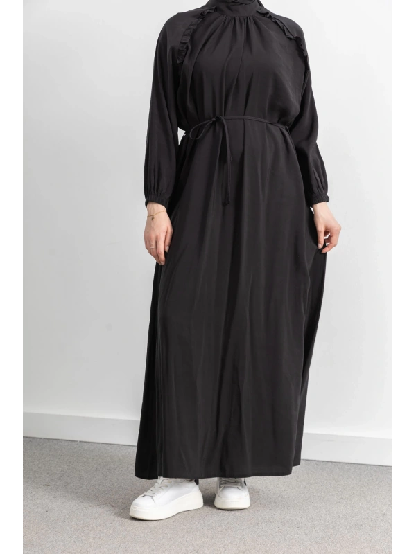 LETAFET REGLAN KOL FIRFIR DETAYLI ELBİSE - SİYAH