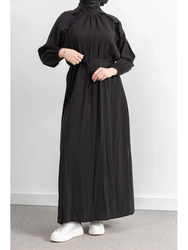 LETAFET REGLAN KOL FIRFIR DETAYLI ELBİSE - SİYAH