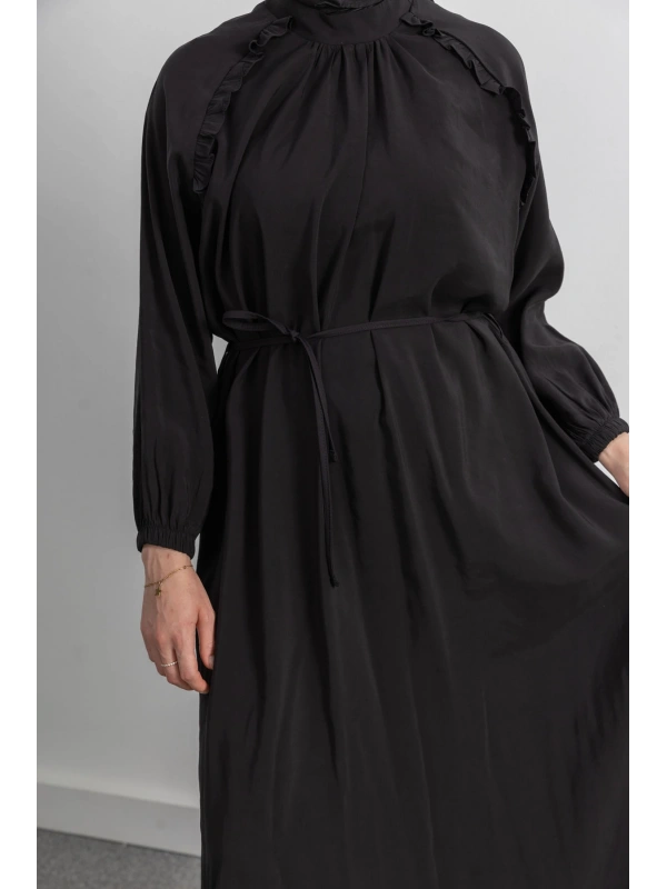 LETAFET REGLAN KOL FIRFIR DETAYLI ELBİSE - SİYAH