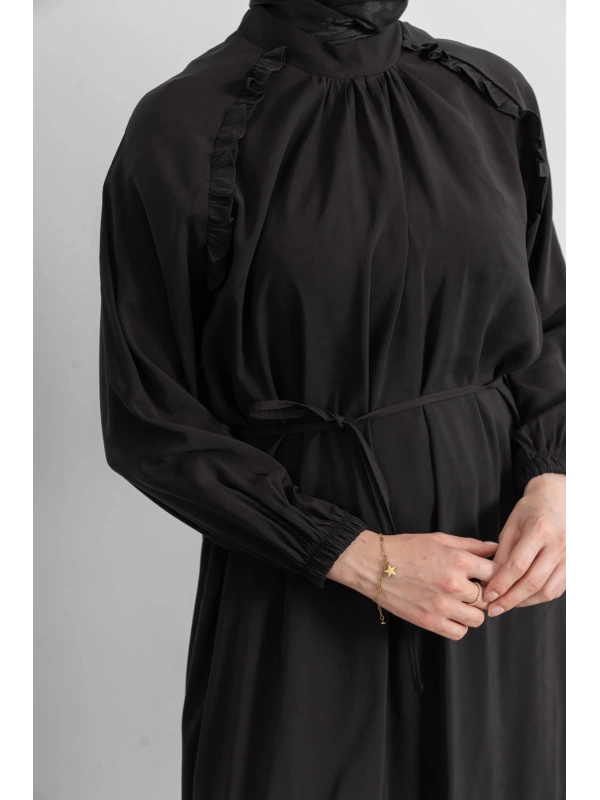 LETAFET REGLAN KOL FIRFIR DETAYLI ELBİSE - SİYAH