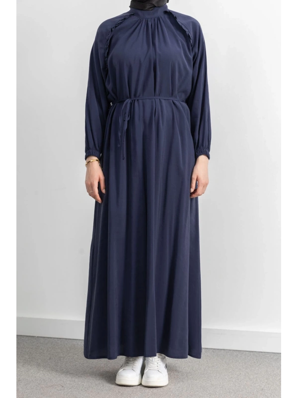 LETAFET REGLAN KOL FIRFIR DETAYLI ELBİSE - LACİVERT