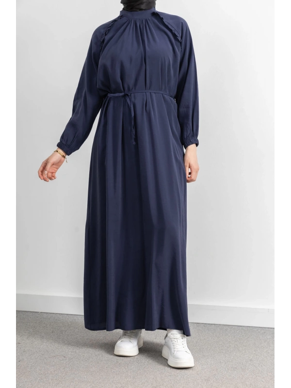 LETAFET REGLAN KOL FIRFIR DETAYLI ELBİSE - LACİVERT
