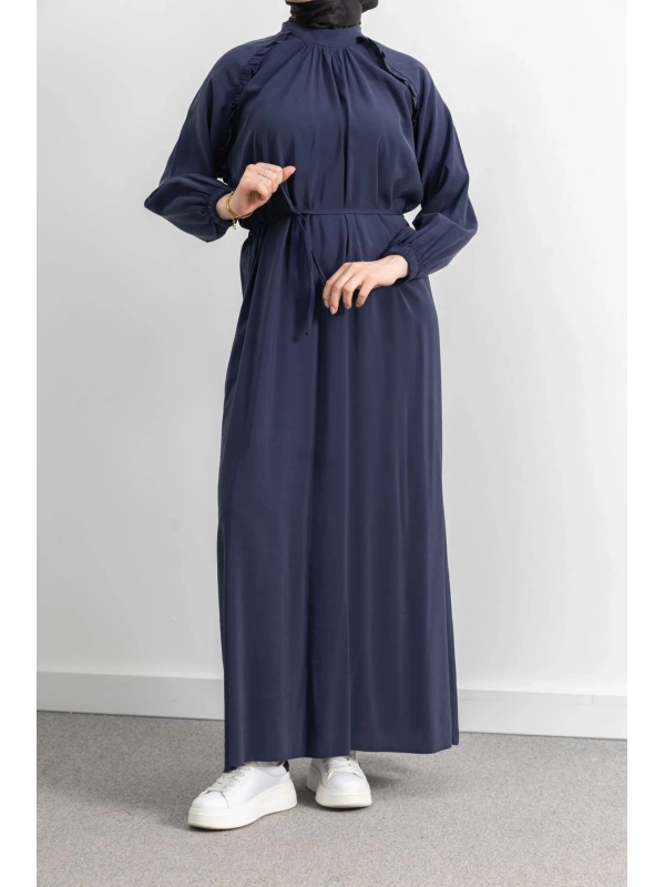 LETAFET REGLAN KOL FIRFIR DETAYLI ELBİSE - LACİVERT