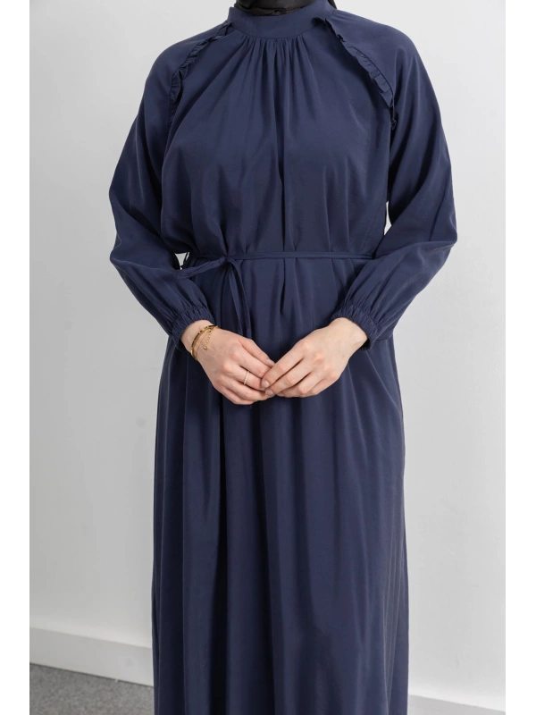 LETAFET REGLAN KOL FIRFIR DETAYLI ELBİSE - LACİVERT