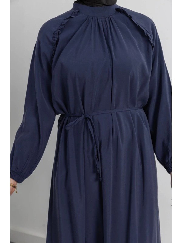 LETAFET REGLAN KOL FIRFIR DETAYLI ELBİSE - LACİVERT