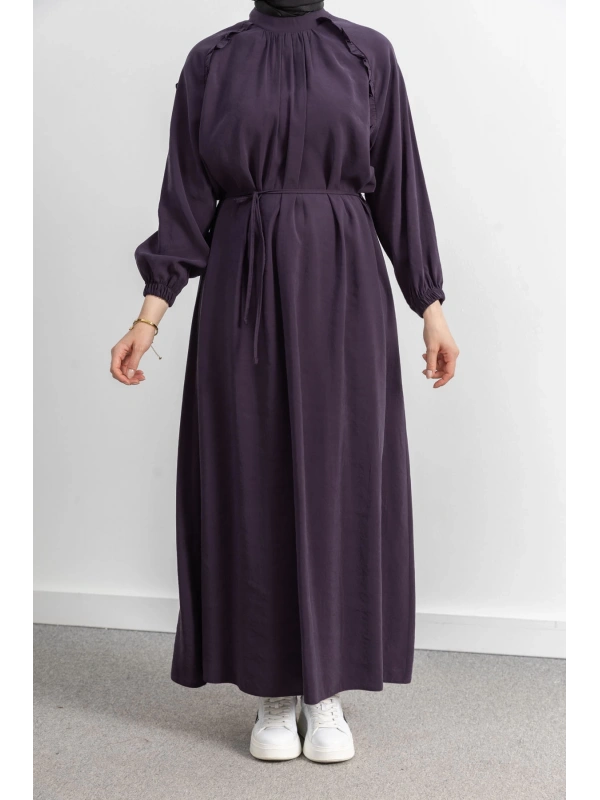 LETAFET REGLAN KOL FIRFIR DETAYLI ELBİSE - MÜRDÜM