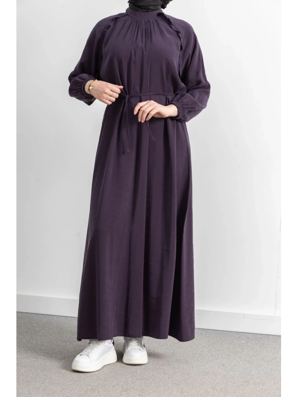 LETAFET REGLAN KOL FIRFIR DETAYLI ELBİSE - MÜRDÜM