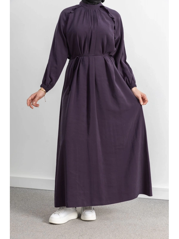 LETAFET REGLAN KOL FIRFIR DETAYLI ELBİSE - MÜRDÜM