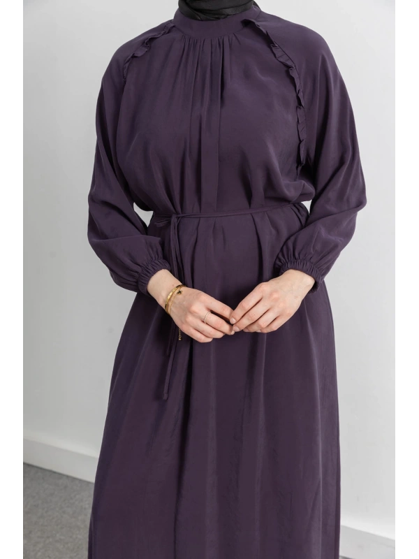 LETAFET REGLAN KOL FIRFIR DETAYLI ELBİSE - MÜRDÜM