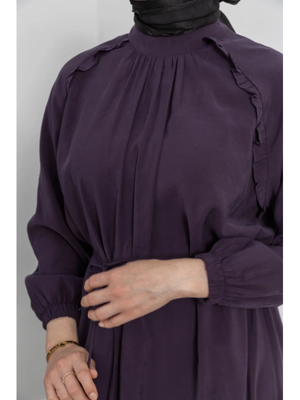 LETAFET REGLAN KOL FIRFIR DETAYLI ELBİSE - MÜRDÜM