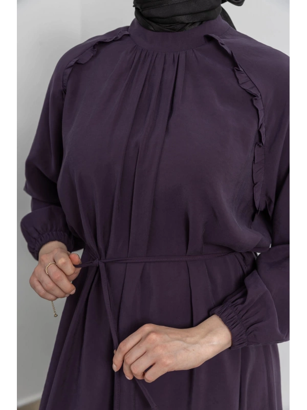 LETAFET REGLAN KOL FIRFIR DETAYLI ELBİSE - MÜRDÜM