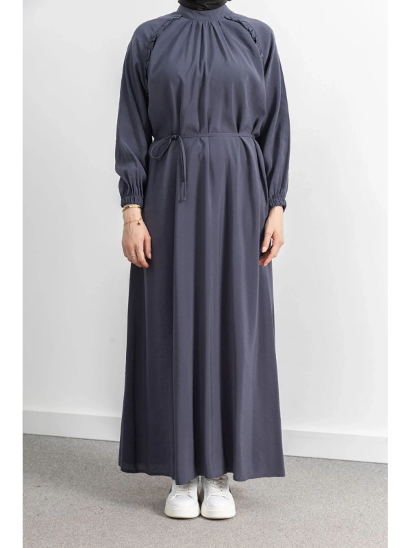 LETAFET REGLAN KOL FIRFIR DETAYLI ELBİSE - ANTRASİT