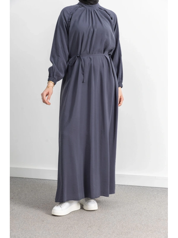 LETAFET REGLAN KOL FIRFIR DETAYLI ELBİSE - ANTRASİT