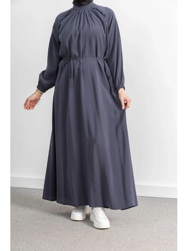 LETAFET REGLAN KOL FIRFIR DETAYLI ELBİSE - ANTRASİT