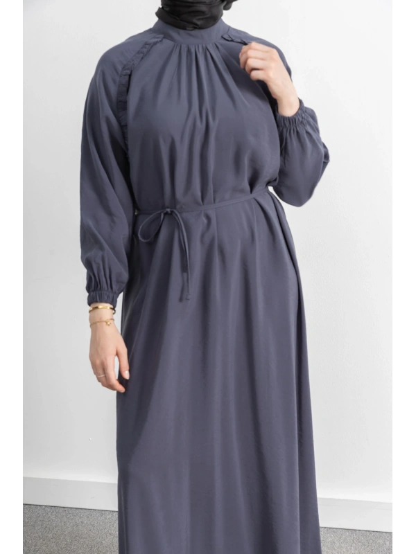 LETAFET REGLAN KOL FIRFIR DETAYLI ELBİSE - ANTRASİT