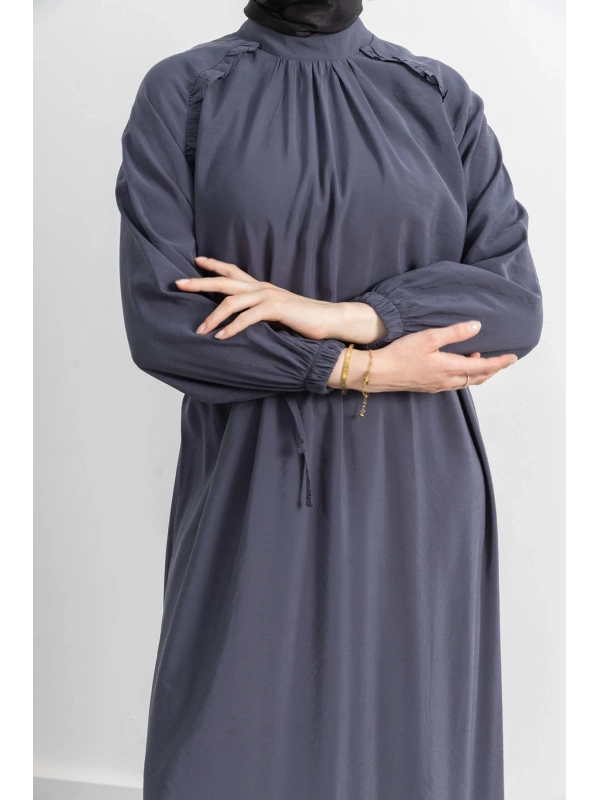 LETAFET REGLAN KOL FIRFIR DETAYLI ELBİSE - ANTRASİT