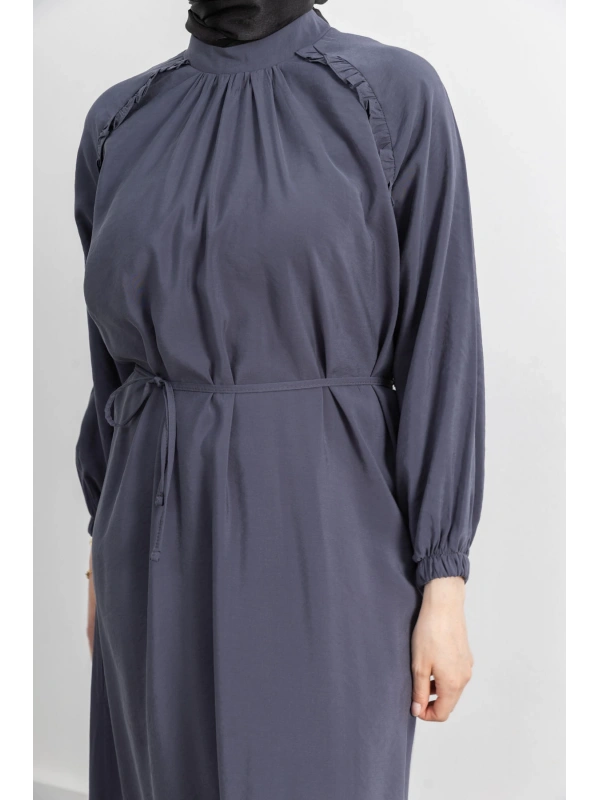 LETAFET REGLAN KOL FIRFIR DETAYLI ELBİSE - ANTRASİT