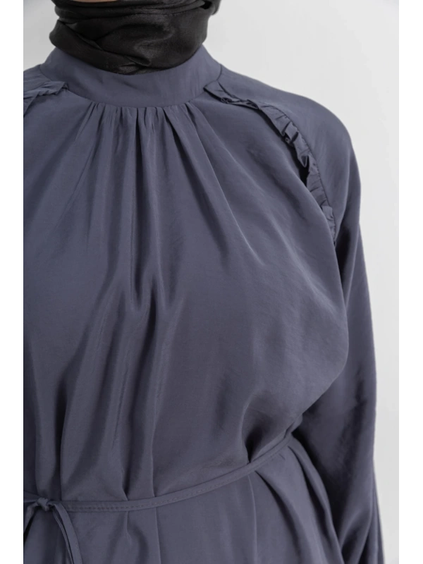 LETAFET REGLAN KOL FIRFIR DETAYLI ELBİSE - ANTRASİT