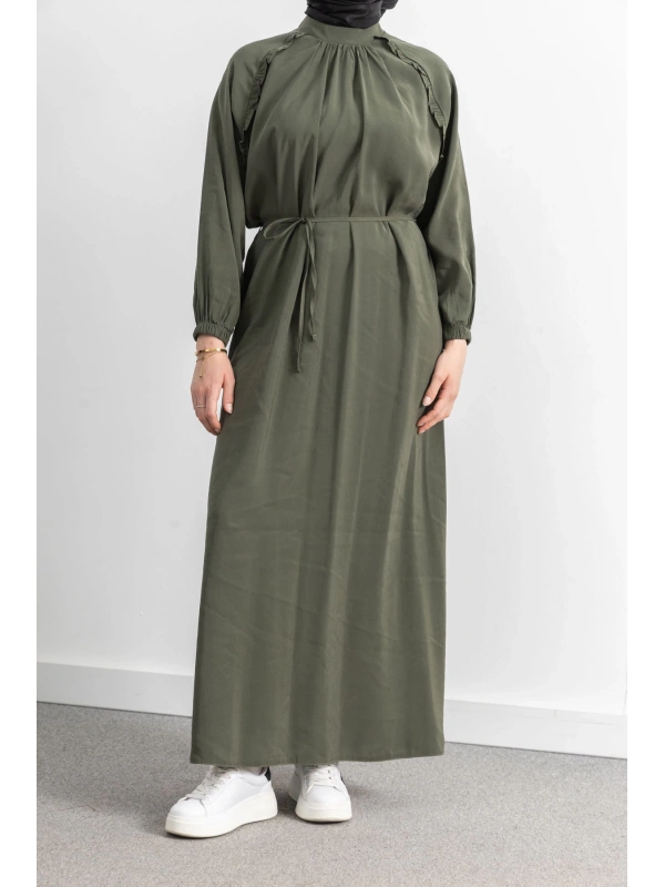 LETAFET REGLAN KOL FIRFIR DETAYLI ELBİSE - HAKİ