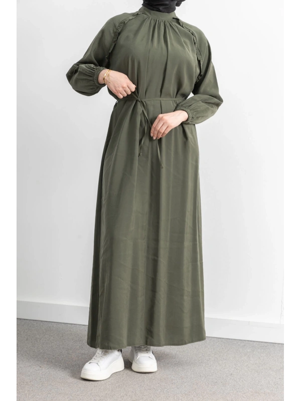 LETAFET REGLAN KOL FIRFIR DETAYLI ELBİSE - HAKİ