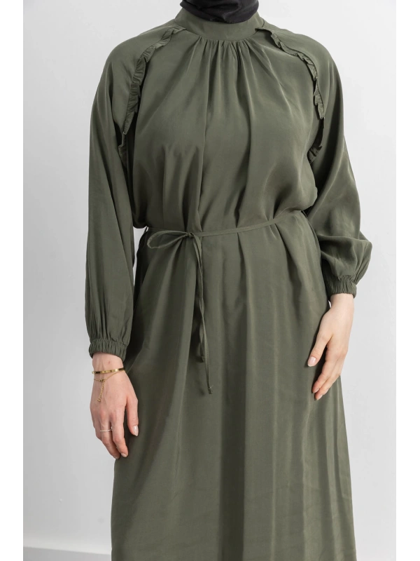 LETAFET REGLAN KOL FIRFIR DETAYLI ELBİSE - HAKİ