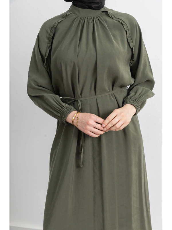 LETAFET REGLAN KOL FIRFIR DETAYLI ELBİSE - HAKİ