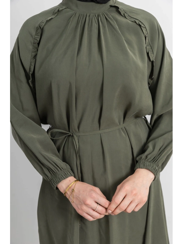 LETAFET REGLAN KOL FIRFIR DETAYLI ELBİSE - HAKİ