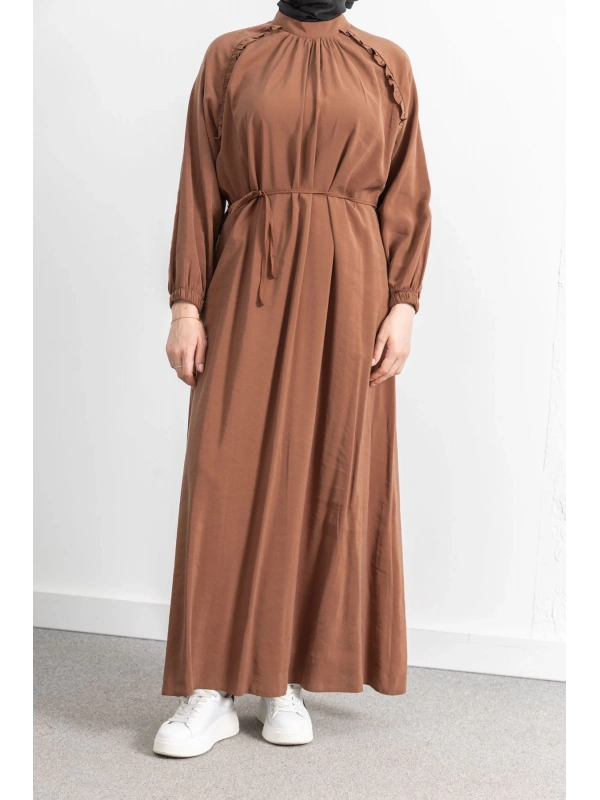 LETAFET REGLAN KOL FIRFIR DETAYLI ELBİSE - TABA