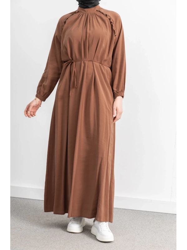 LETAFET REGLAN KOL FIRFIR DETAYLI ELBİSE - TABA