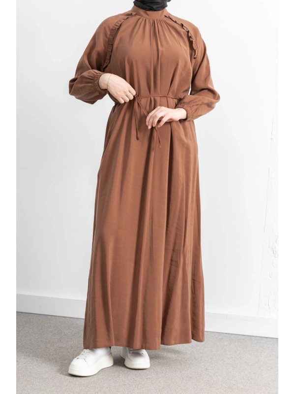 LETAFET REGLAN KOL FIRFIR DETAYLI ELBİSE - TABA